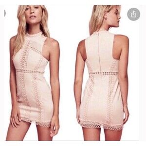Free People Sky Scraper Size XS Mini Dress Nude Crochet Lace Trim Stretchy $250